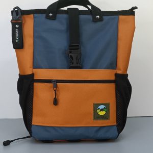 Mochila Txiki Con Asas Naranja Teja y Azul Petróleo